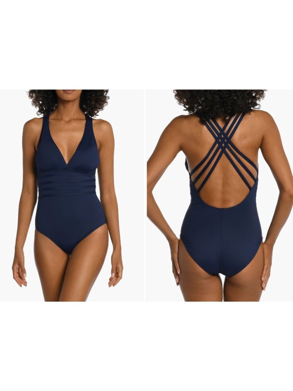 New La Blanca Women's Size 10 Navy Cross Back One-Piece Swimsuit